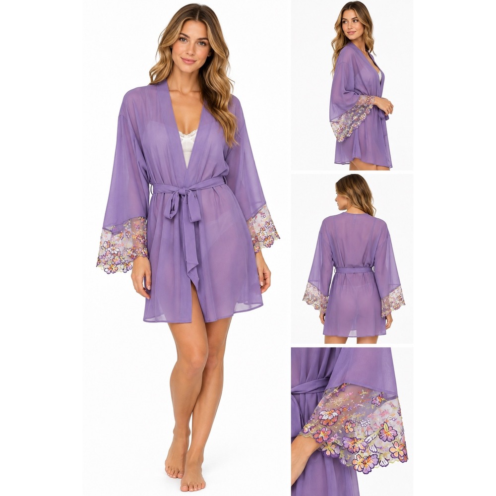 Cosabella Abrima Robe ABRIM8091 Himalayan Sky Purple Floral Lace Sheer Small NWT